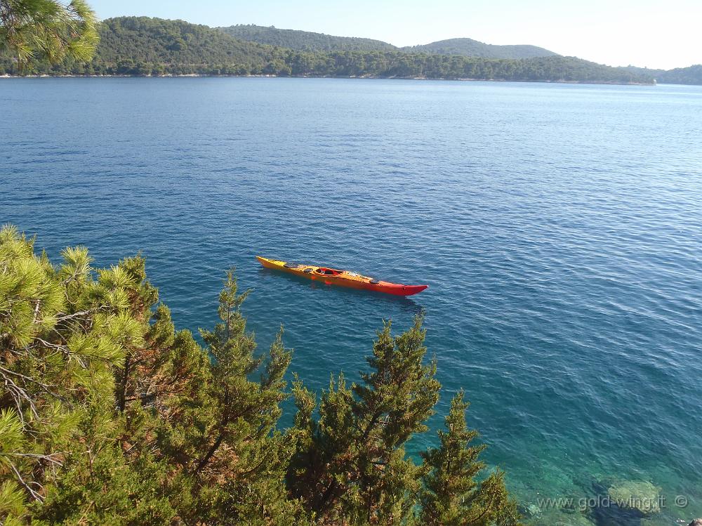 P8230342.JPG - Il kayak ancorato presso l'isola di Pomestak (di fronte Mljet)